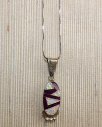 Inlaid White Opal and Purple Stone Pendant on Adjustable Chain //251